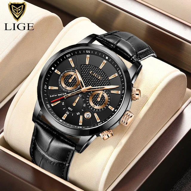 LIGE QQQ Watch Men Fashion Sports Quartz Clocks Mens Watches Top Brand Leather Military Waterproof Date Watch Relogio Masculino