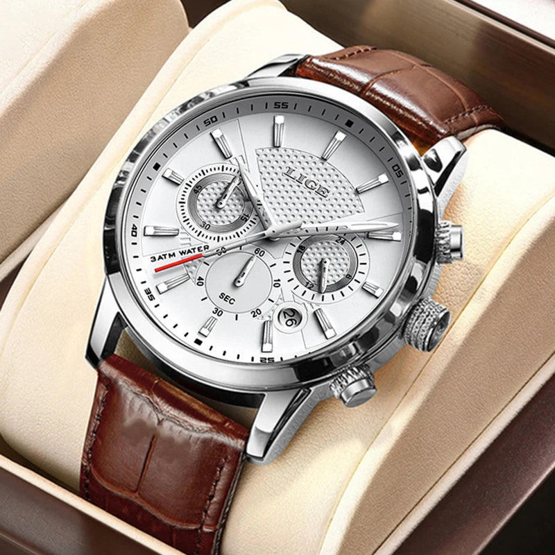 LIGE QQQ Watch Men Fashion Sports Quartz Clocks Mens Watches Top Brand Leather Military Waterproof Date Watch Relogio Masculino