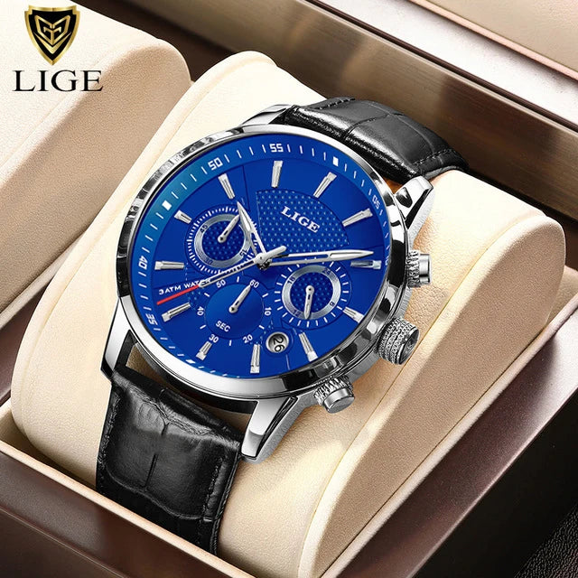 LIGE QQQ Watch Men Fashion Sports Quartz Clocks Mens Watches Top Brand Leather Military Waterproof Date Watch Relogio Masculino