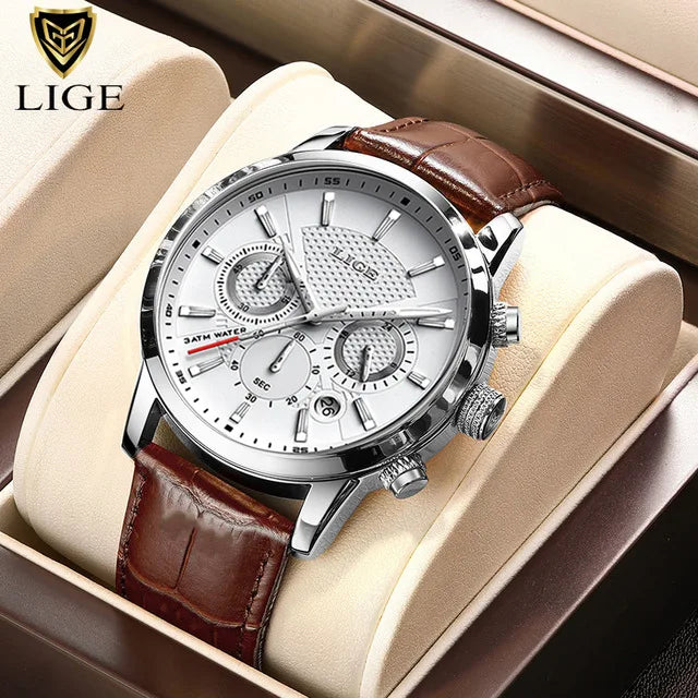 LIGE QQQ Watch Men Fashion Sports Quartz Clocks Mens Watches Top Brand Leather Military Waterproof Date Watch Relogio Masculino