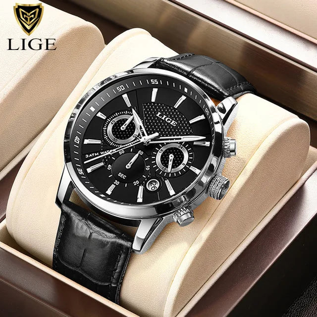 LIGE QQQ Watch Men Fashion Sports Quartz Clocks Mens Watches Top Brand Leather Military Waterproof Date Watch Relogio Masculino