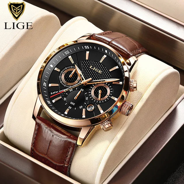 LIGE QQQ Watch Men Fashion Sports Quartz Clocks Mens Watches Top Brand Leather Military Waterproof Date Watch Relogio Masculino