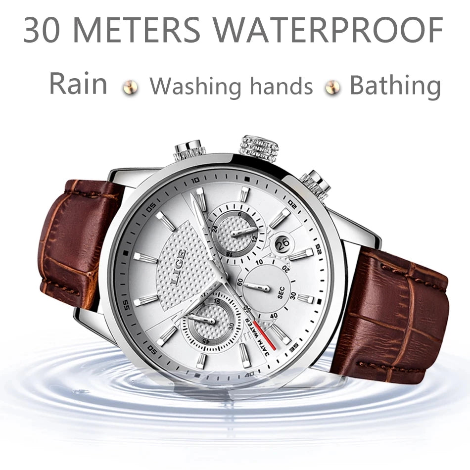 LIGE QQQ Watch Men Fashion Sports Quartz Clocks Mens Watches Top Brand Leather Military Waterproof Date Watch Relogio Masculino