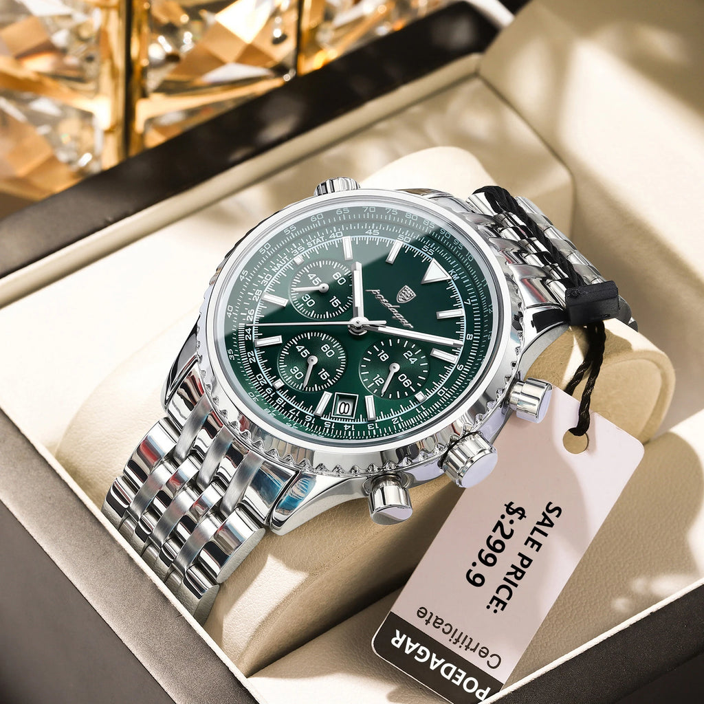 POEDAGAR Luxury Watches For Men Date Chronograph Stainless Steel Man Watch Waterproof Luminous Sport Military Men's Quartz Watch