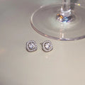2pc Shiny Imitation Diamond Alloy Earrings Square Large Round Glass Rhinestone Women's Light Luxury Silvery Temperament Jewelry