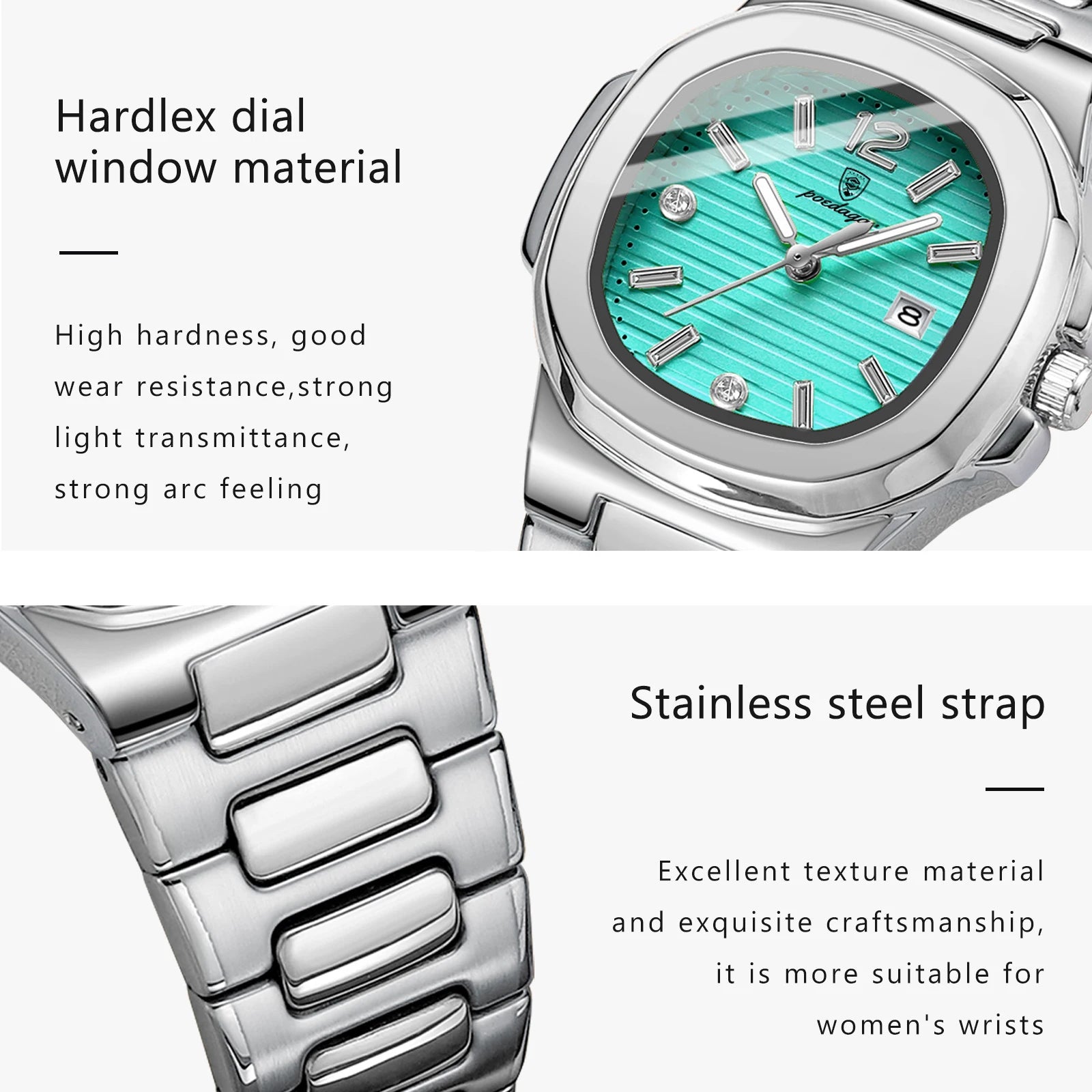 POEDAGAR Square Luxury Ladies Wristwatch Luminous Waterproof Stainless Steel Date Watch For Woman Fashion Quartz Women's Watches