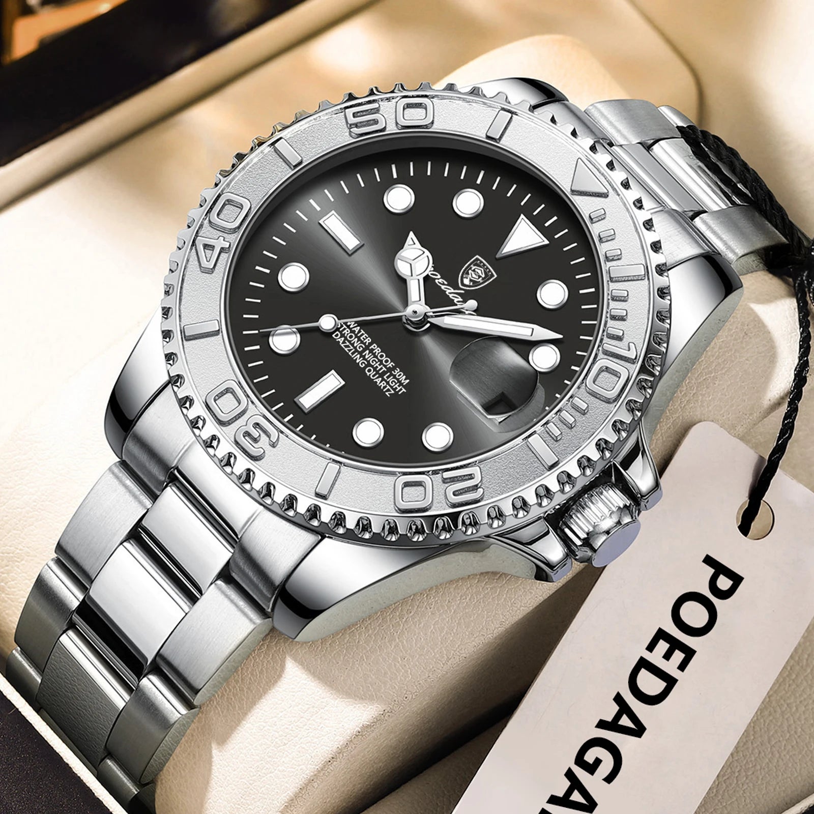POEDAGAR Original Luxury Man Wristwatch Waterproof Luminous Date Men Watch Stainless Steel Fashion Business Men's Quartz Watches