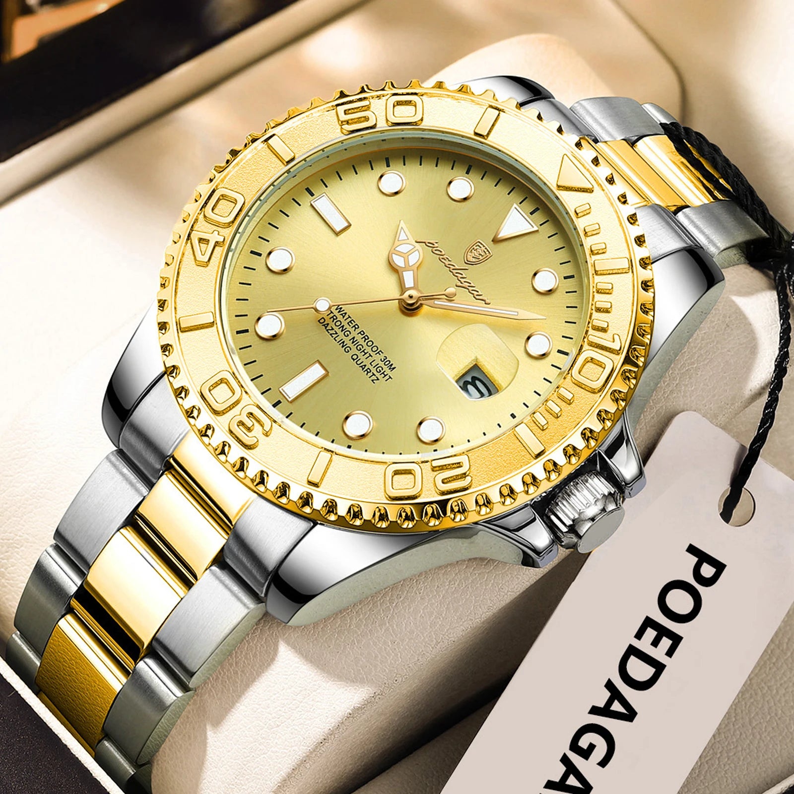 POEDAGAR Original Luxury Man Wristwatch Waterproof Luminous Date Men Watch Stainless Steel Fashion Business Men's Quartz Watches