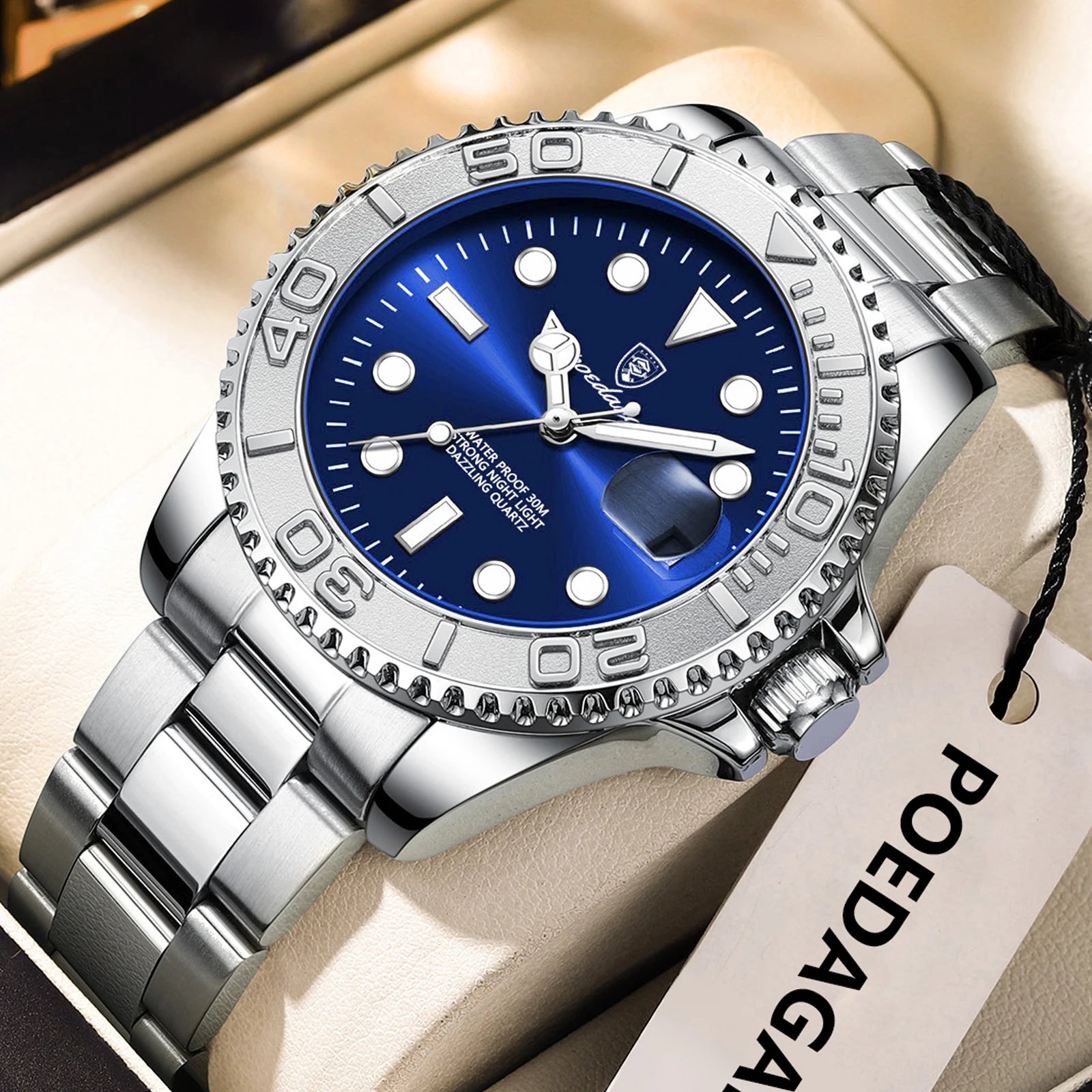 POEDAGAR Original Luxury Man Wristwatch Waterproof Luminous Date Men Watch Stainless Steel Fashion Business Men's Quartz Watches