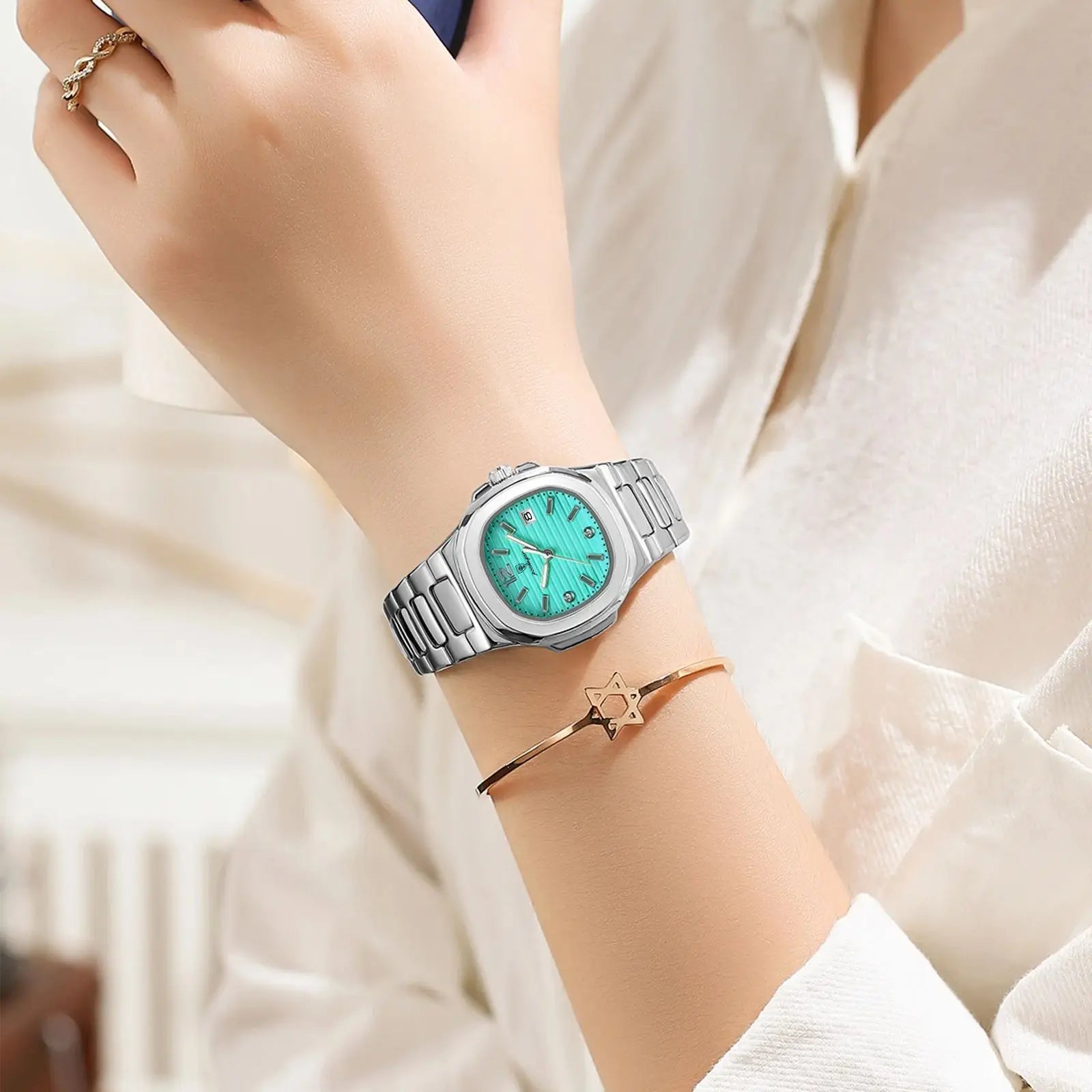 POEDAGAR Square Luxury Ladies Wristwatch Luminous Waterproof Stainless Steel Date Watch For Woman Fashion Quartz Women's Watches