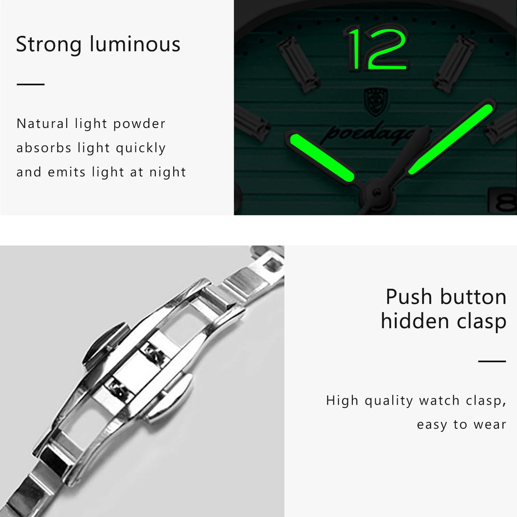 POEDAGAR Square Luxury Ladies Wristwatch Luminous Waterproof Stainless Steel Date Watch For Woman Fashion Quartz Women's Watches