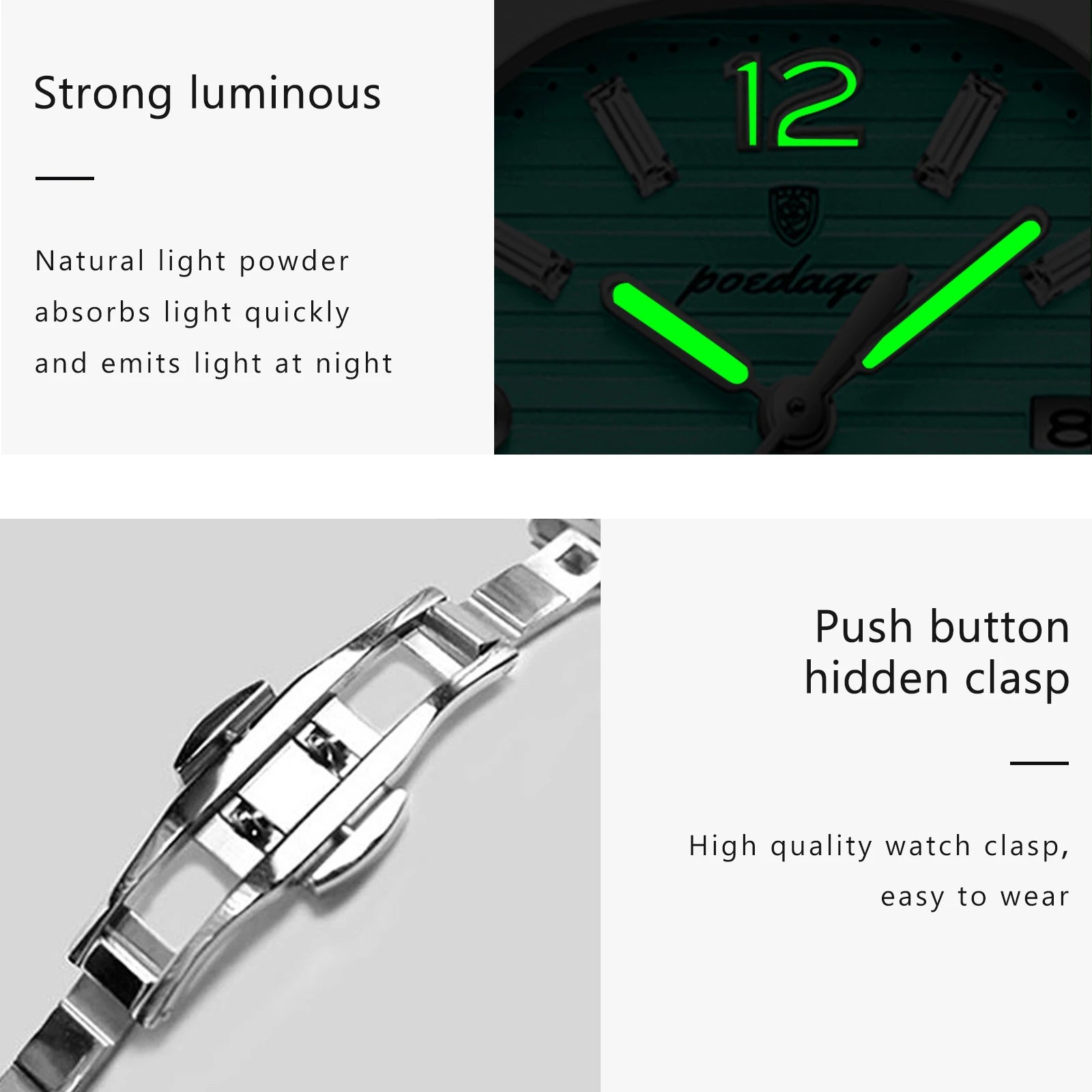 POEDAGAR Square Luxury Ladies Wristwatch Luminous Waterproof Stainless Steel Date Watch For Woman Fashion Quartz Women's Watches