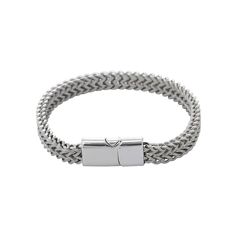 Explosive Hip Hop Stainless Steel Front and Back Men's Simple Bully Punk Bracelet