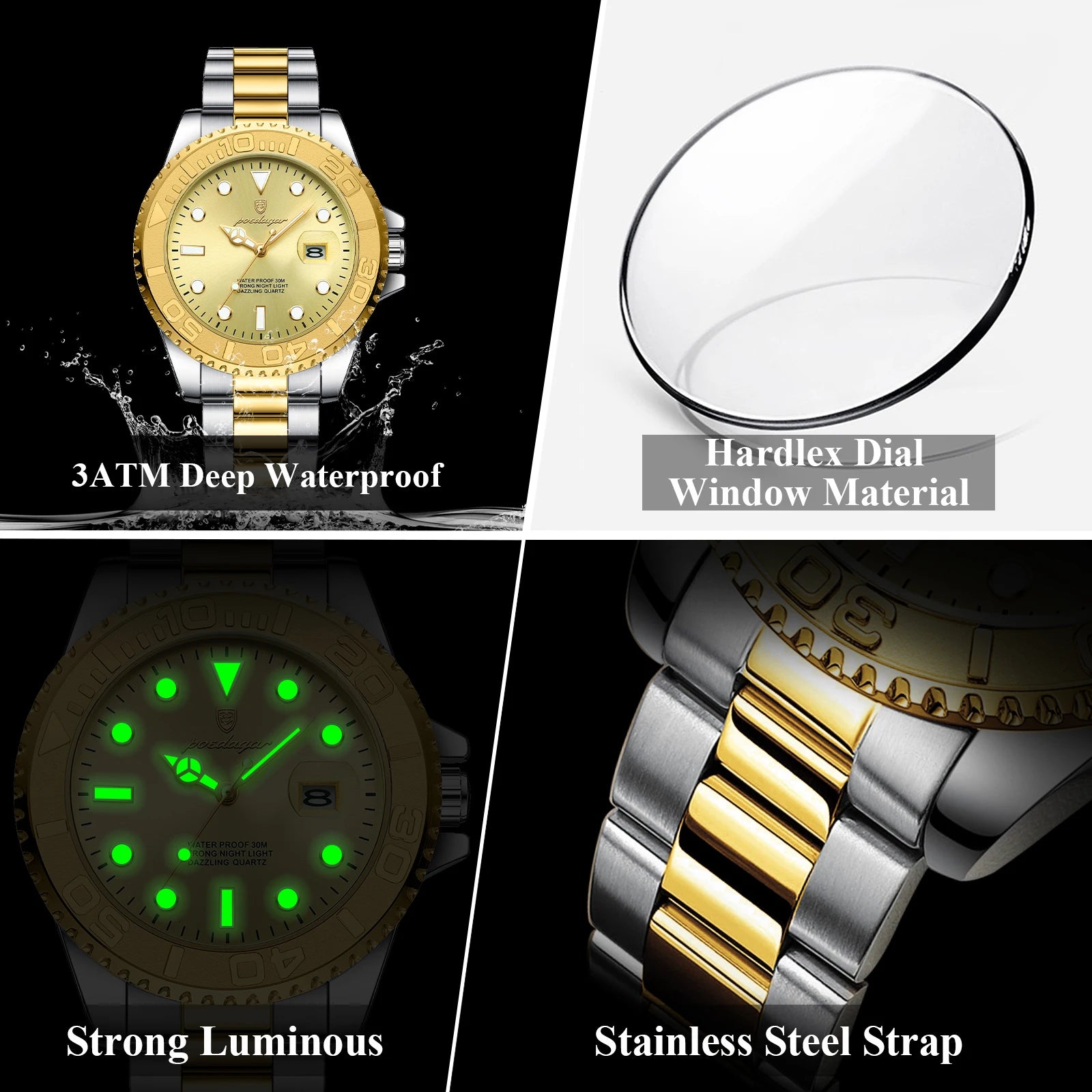 POEDAGAR Original Luxury Man Wristwatch Waterproof Luminous Date Men Watch Stainless Steel Fashion Business Men's Quartz Watches