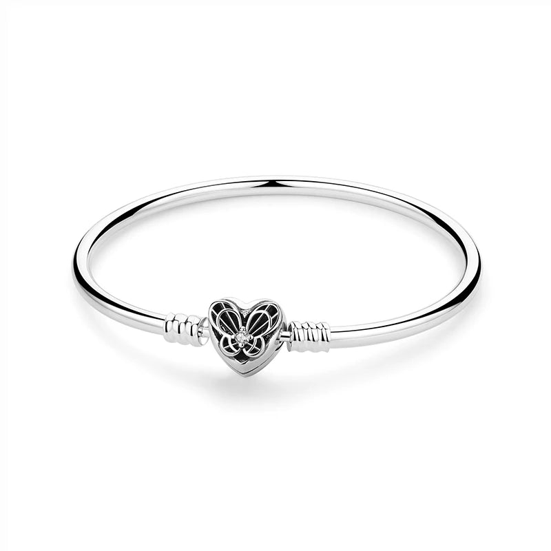 Original 925 Sterling Silver Bracelets Bangles Love Heart Clip Charms Beads Snake Chains For Women Rose Gold DIY Luxury Jewelry