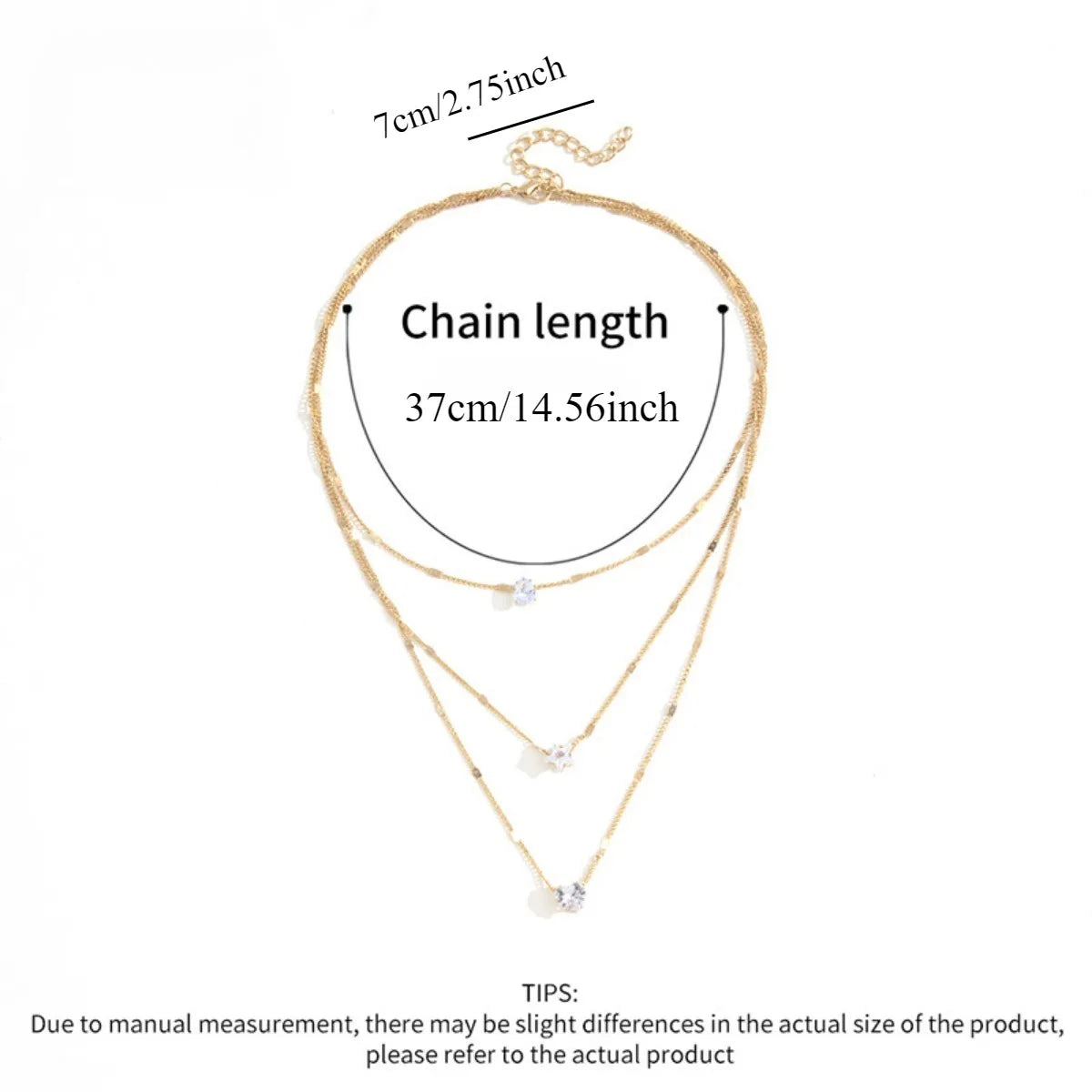 Multi-layer Five-pointed Star Heart Shape Water Drop Pendant Chain Necklace Alloy Material Glass Collarbone Chain Sexy Women New
