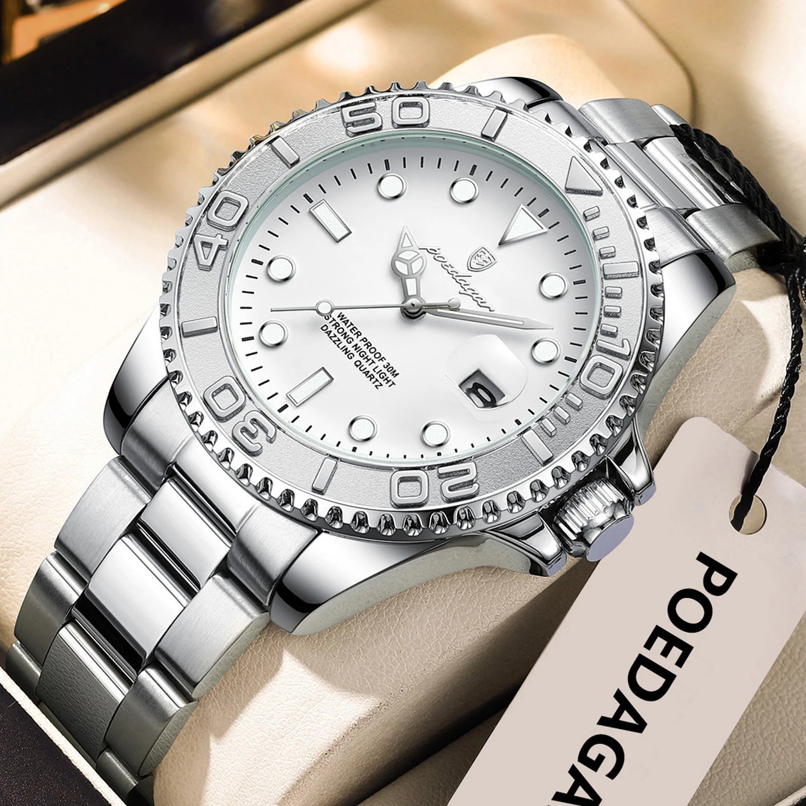 POEDAGAR Original Luxury Man Wristwatch Waterproof Luminous Date Men Watch Stainless Steel Fashion Business Men's Quartz Watches