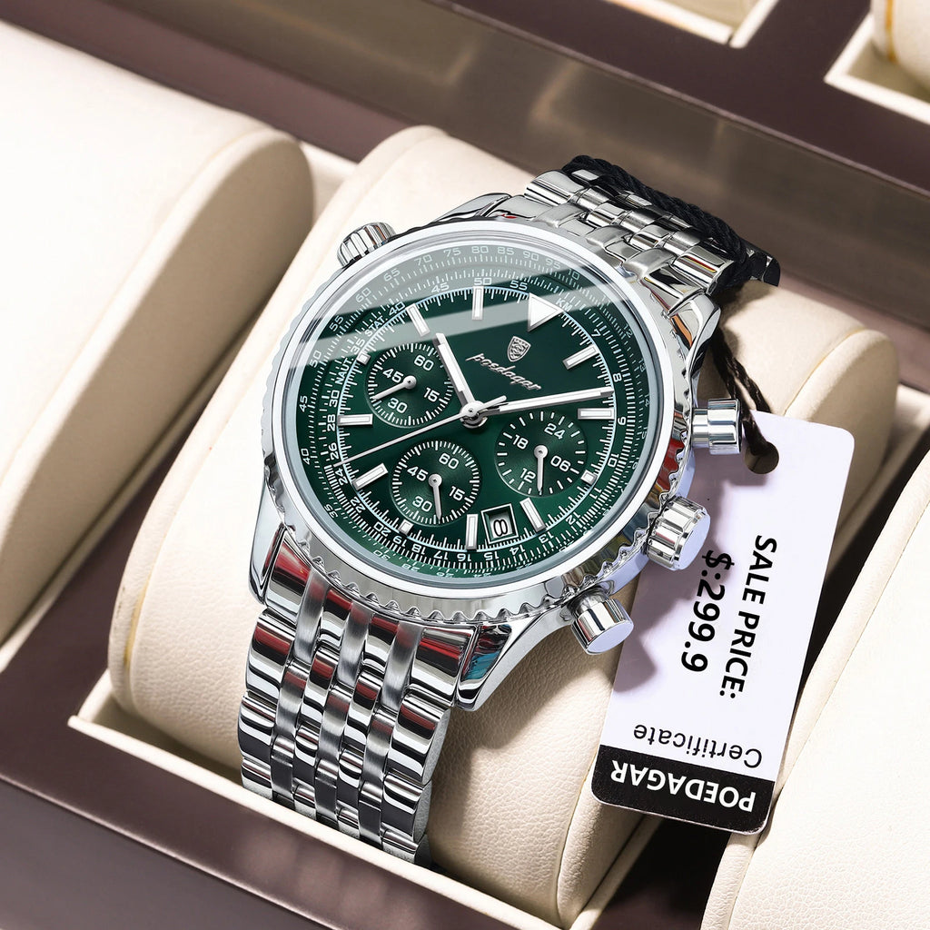 POEDAGAR Luxury Watches For Men Date Chronograph Stainless Steel Man Watch Waterproof Luminous Sport Military Men's Quartz Watch