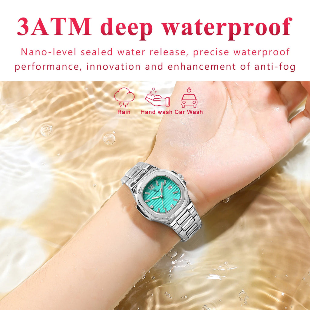 POEDAGAR Square Luxury Ladies Wristwatch Luminous Waterproof Stainless Steel Date Watch For Woman Fashion Quartz Women's Watches