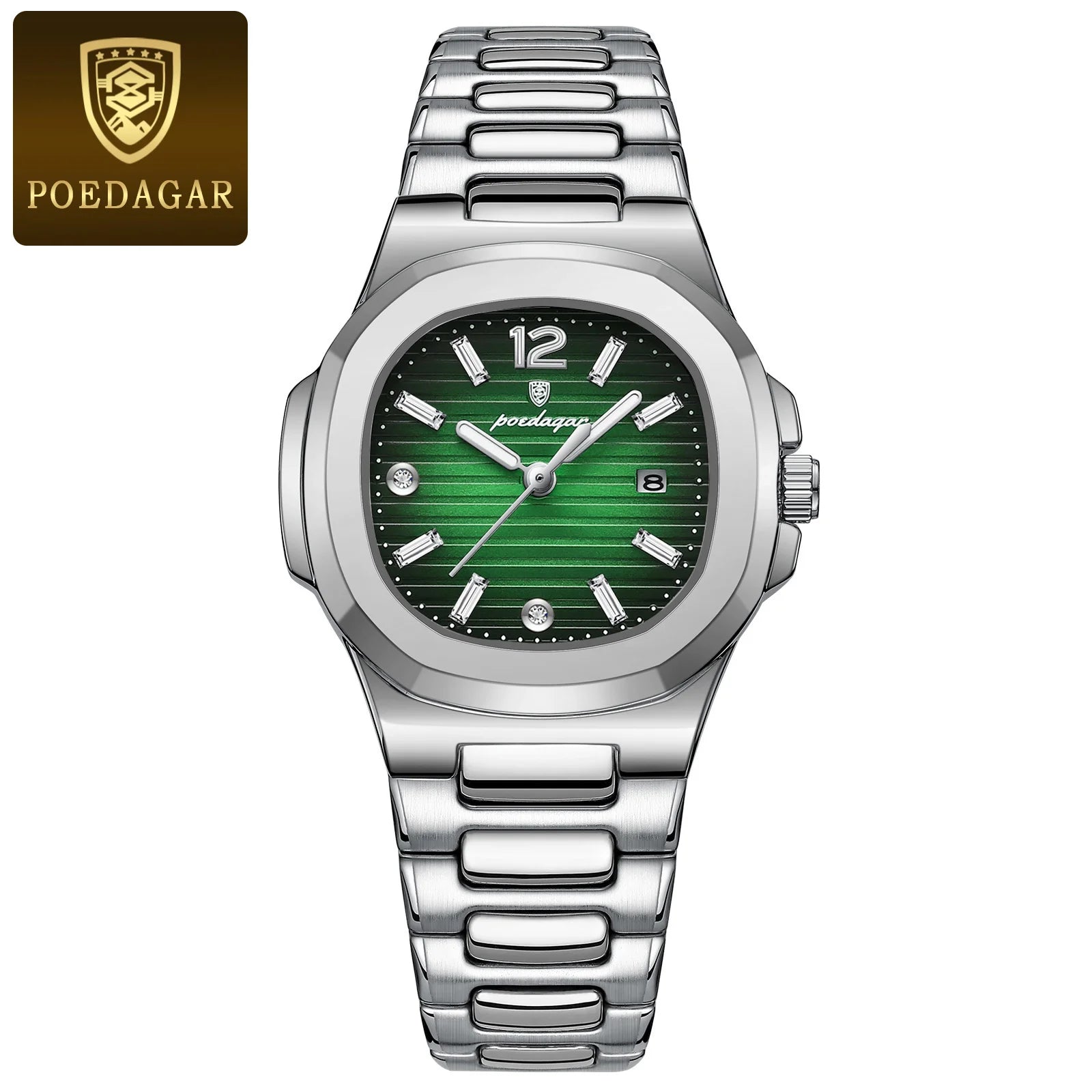 POEDAGAR Square Luxury Ladies Wristwatch Luminous Waterproof Stainless Steel Date Watch For Woman Fashion Quartz Women's Watches