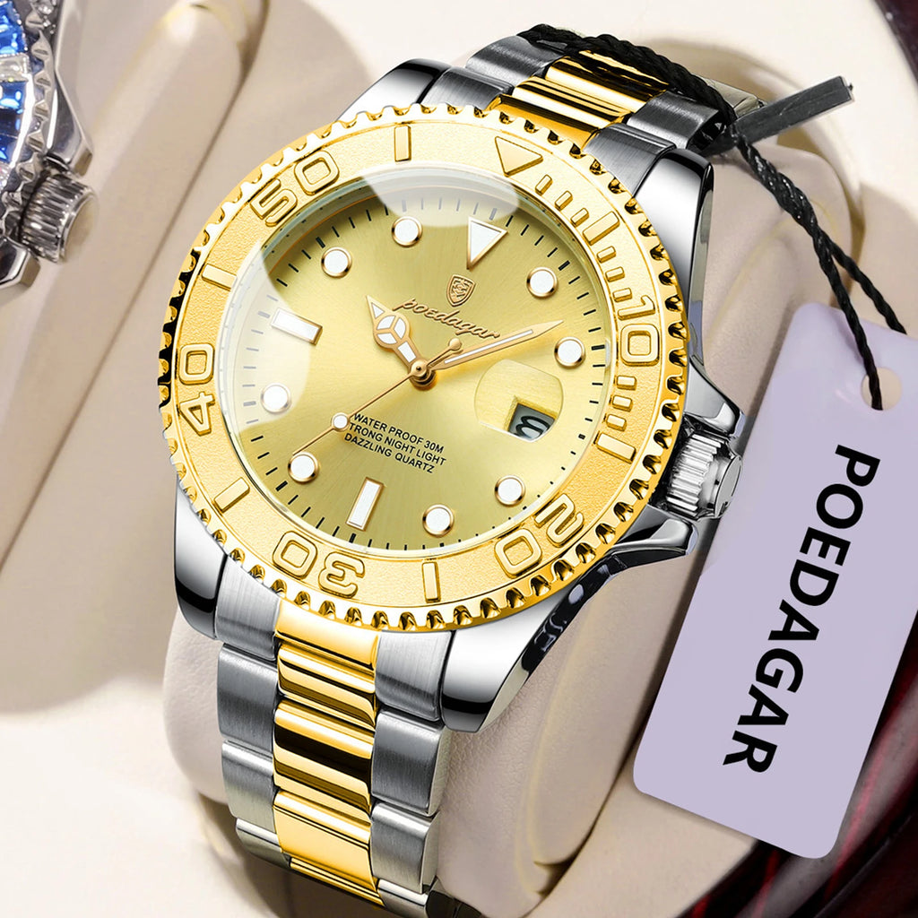 POEDAGAR Original Luxury Man Wristwatch Waterproof Luminous Date Men Watch Stainless Steel Fashion Business Men's Quartz Watches