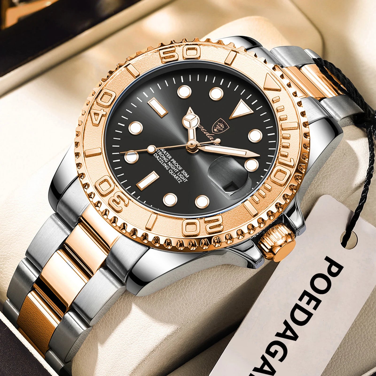 POEDAGAR Original Luxury Man Wristwatch Waterproof Luminous Date Men Watch Stainless Steel Fashion Business Men's Quartz Watches
